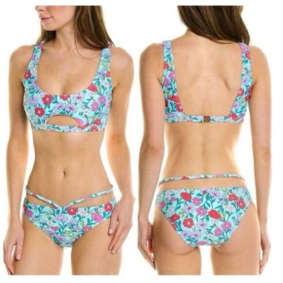Nanette Lepore Cait Floral Bikini Swimsuit Blue Size 4 NWT - Picture 1 of 11